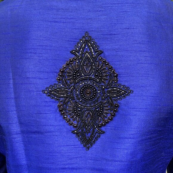 Custom Royal Blue Jacket Style Achkan / Sherwani, Hand Beaded Accents, Like New - Picture 7 of 15